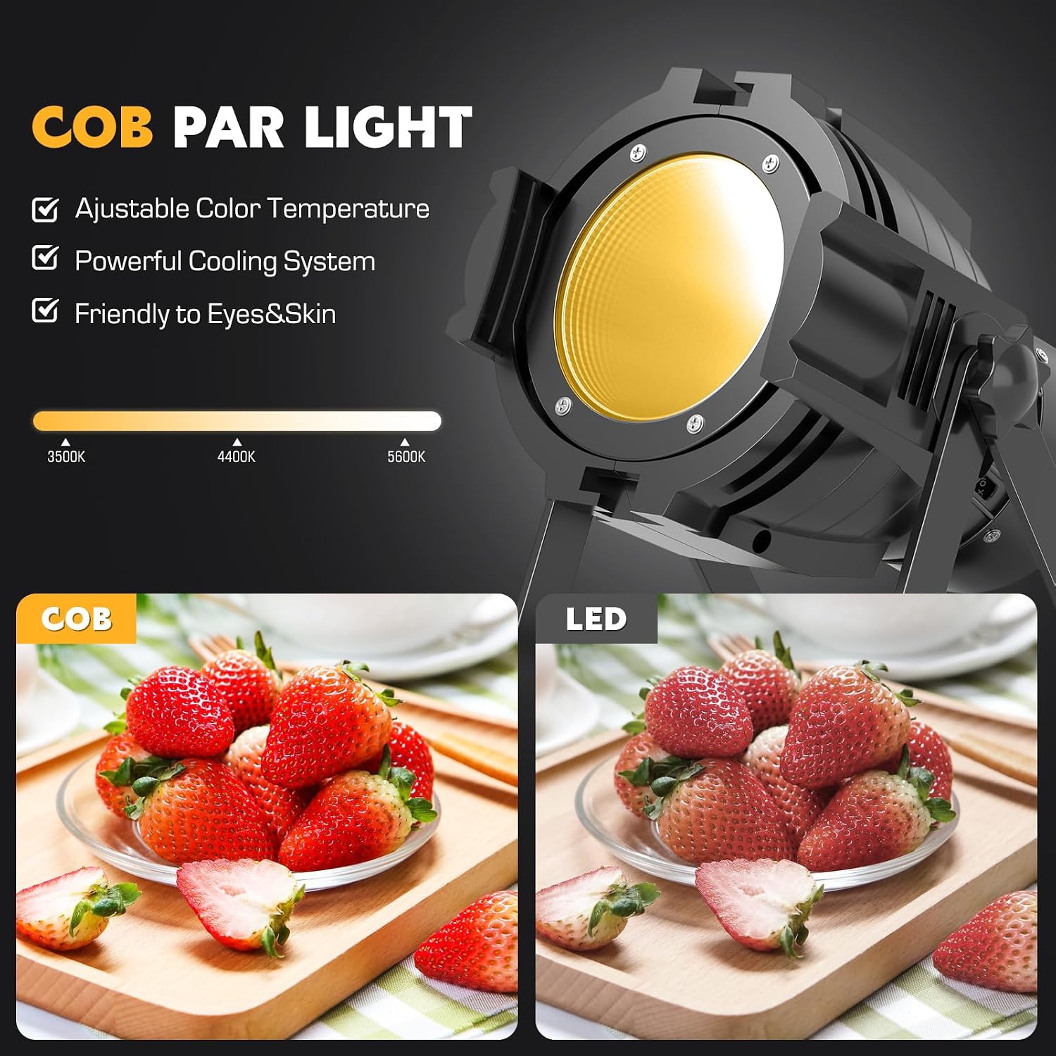 2Packs Spotlights COB 80W Stage Light Par Lights Party Warm&Cold White Professional DMX Spotlights Portable Metal Housing Strobe Light Bright for Church, Party, Concert, Theater, Gig Bar, Wedding