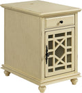 Martin Svensson Home Elegant Chairside End Table with Power — 24″W x 16″D x 25″H, Antique Cream White — Transitional Painted Accent Table with Flip-Top USB Charging, Drawer & Cabinet Storage