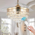 42' Modern Crystal Chandelier Ceiling Fan with Lights Gold Dimmable Fandeliers LED Invisible Fandelier Crystal Chandelier Fan 3 in 1 Color with Memory Function