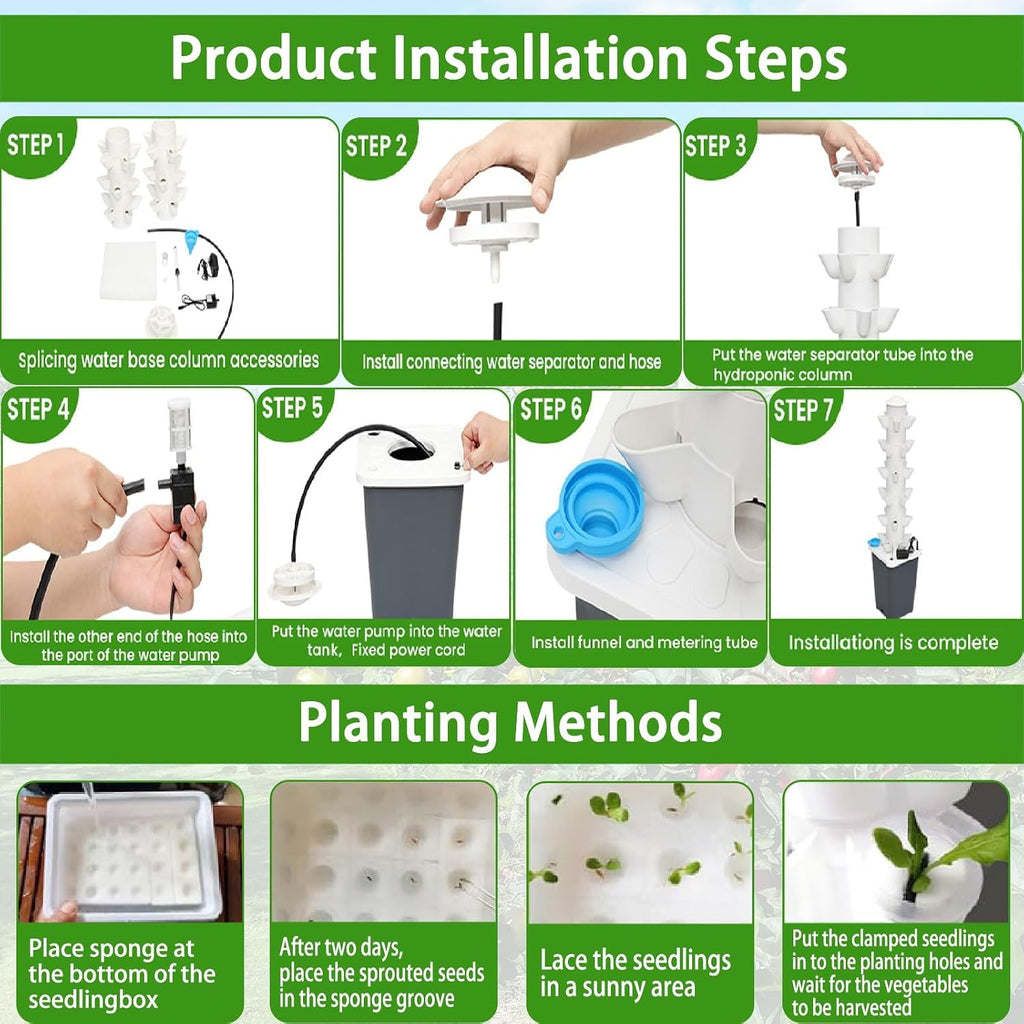 Hydroponics Growing System 30-Plant Kit: Indoor Vertical Farming Tower Home Gardening Essentials Aeroponic Tower for Herbs Fruits Vegetable(20holes)