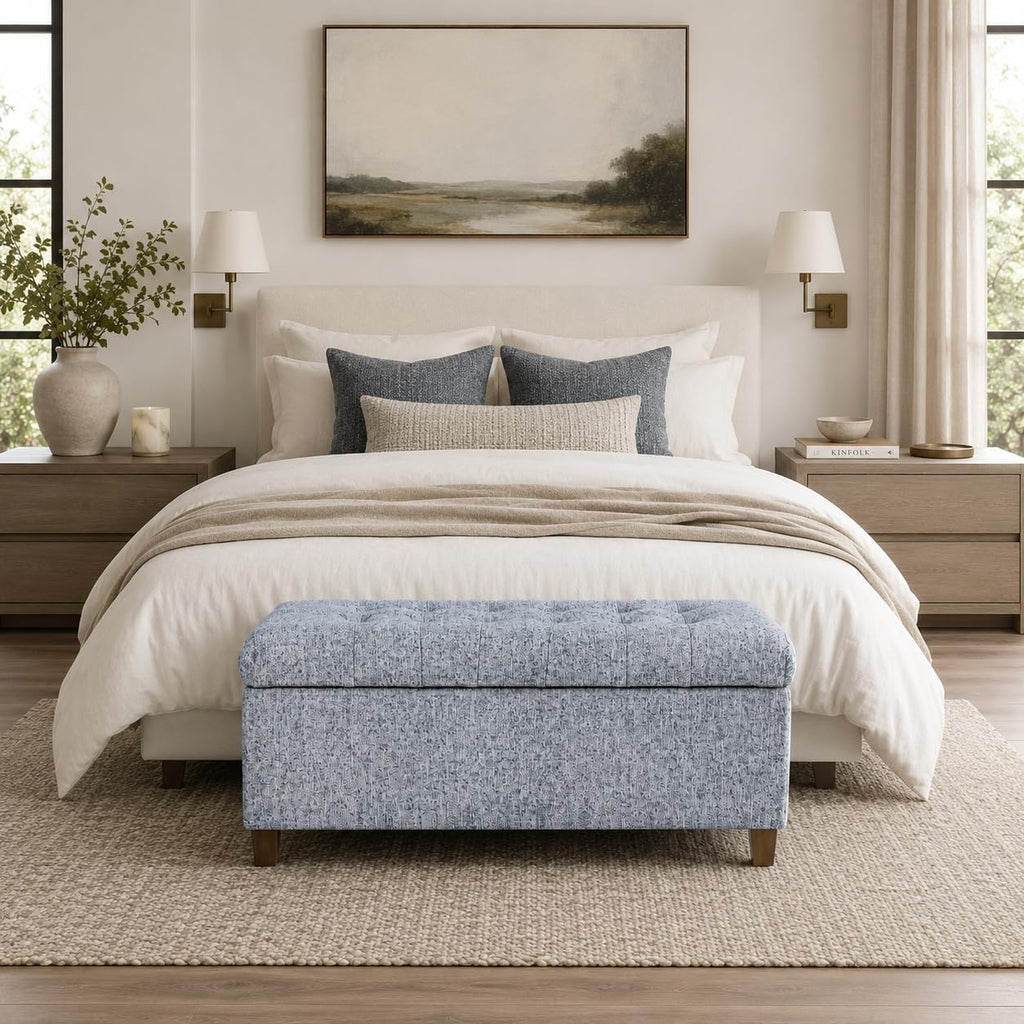 HomePop Ainsley 40' Storage Ottoman Bench - Blue Gray Woven Fabric