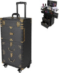 Rolling Makeup Case, 3 Tier Lockable Hairdressing Trolley with Wheels & Hair Dryer Holder, Cosmetic Luggage Travel Organizer Tool Box Beauty Salon Luggage Up to 55 lbs, 15.5'×10'×32.3'