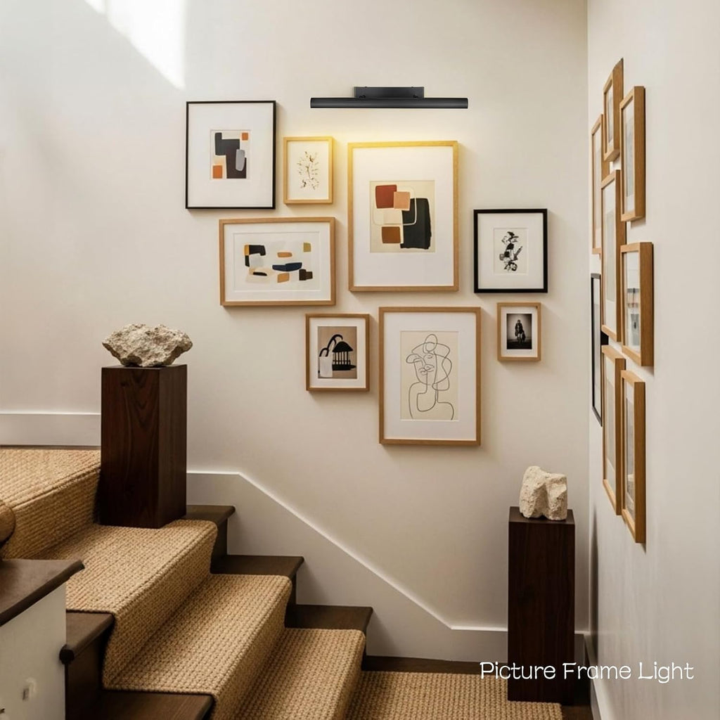 Matte Black Picture Lights for Wall, 24' Art Light Hardwired, 3-Light Bronze Gallery Light, Warm White 2700k Dimmable Picture Frame Lights, 270° Vanity Light for Bathroom, Living Room, Hallway