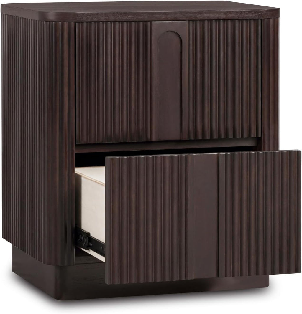 Teamson Home 20'' W Modern Storage 2-Drawer Push to Open Nightstand with Solid Wood Frame, Bedside Table Bedroom Furniture with Reeding Pattern in Scandinavian Style, Espresso