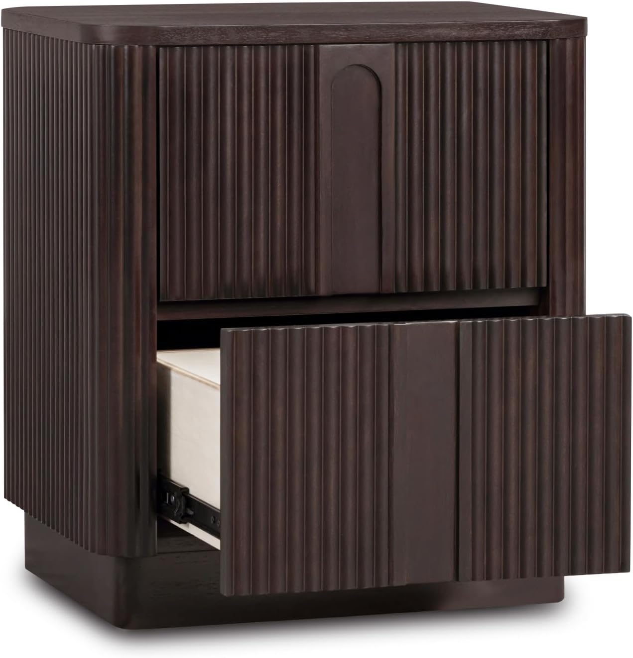 Teamson Home 20'' W Modern Storage 2-Drawer Push to Open Nightstand with Solid Wood Frame, Bedside Table Bedroom Furniture with Reeding Pattern in Scandinavian Style, Espresso