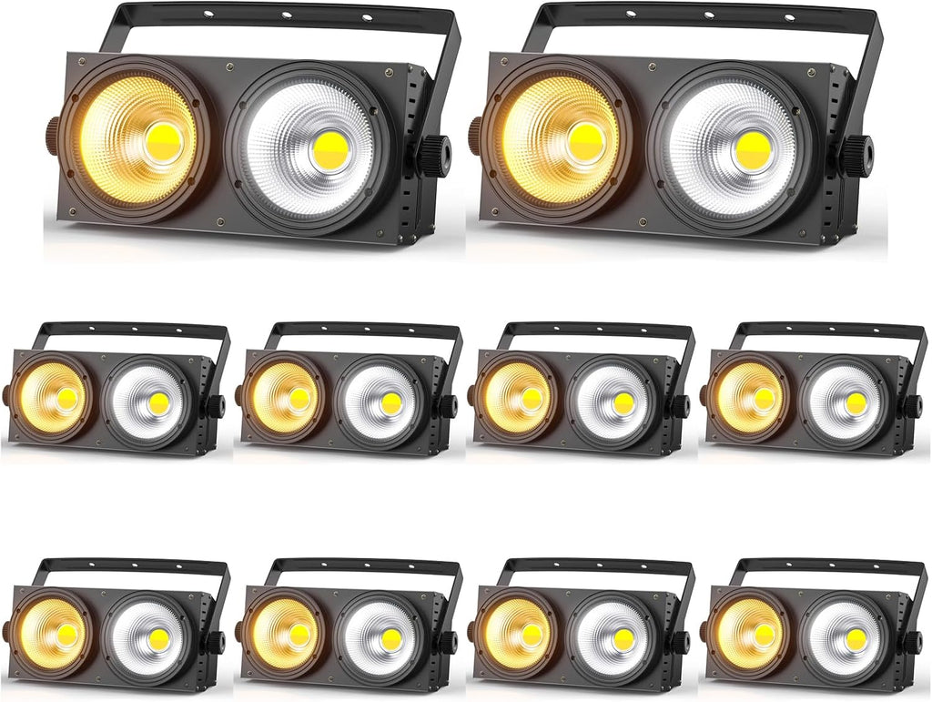 200W Blinder Stage Lights, 2-in-1 Warm & Cool White COB Spotlights, LED Par Lights with Auto/Sound/DMX/Master-Slave Audience Light for Events Wedding Theater Church Concert Party 10 Packs