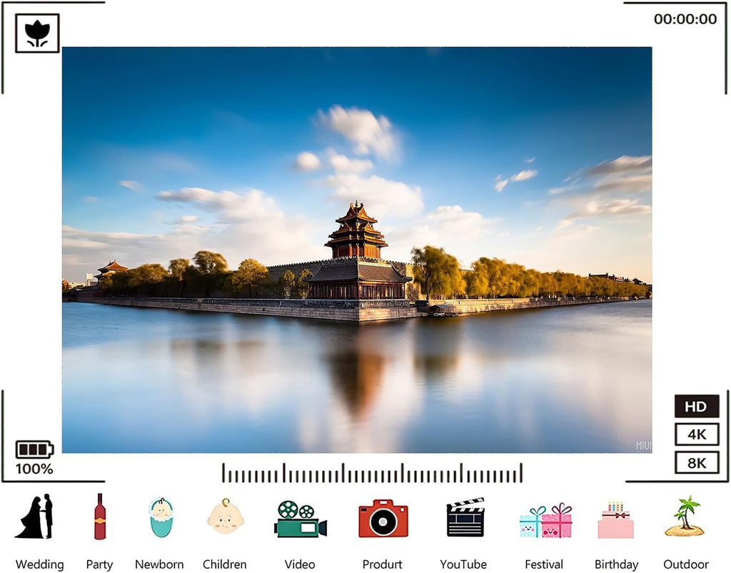 Trykid 20x10ft Ancient Corner Tower Backdrop Calm Moat Clear Blue Sky Golden Willow Trees Serene Historic View Photography Background for Wedding Party Event Decoration Photo Booth Prop Fabric