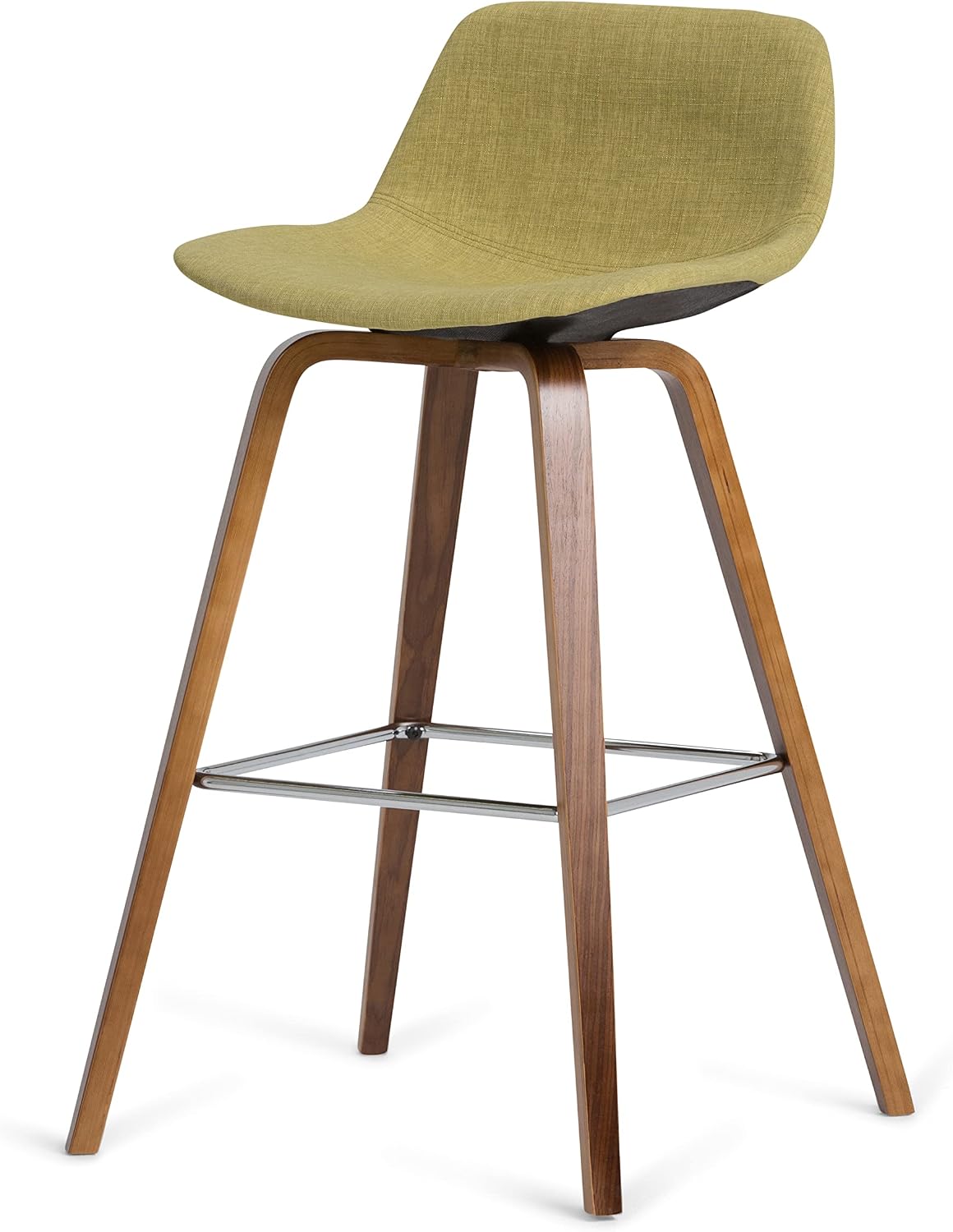 SIMPLIHOME Randolph Counter Stools (Set of 2) - 28 Inch Seat Height Upholstered Bentwood Bar Stools in Acid Green Linen Look Fabric, Mid Century Modern Seating with Curved Backrest and Footrest