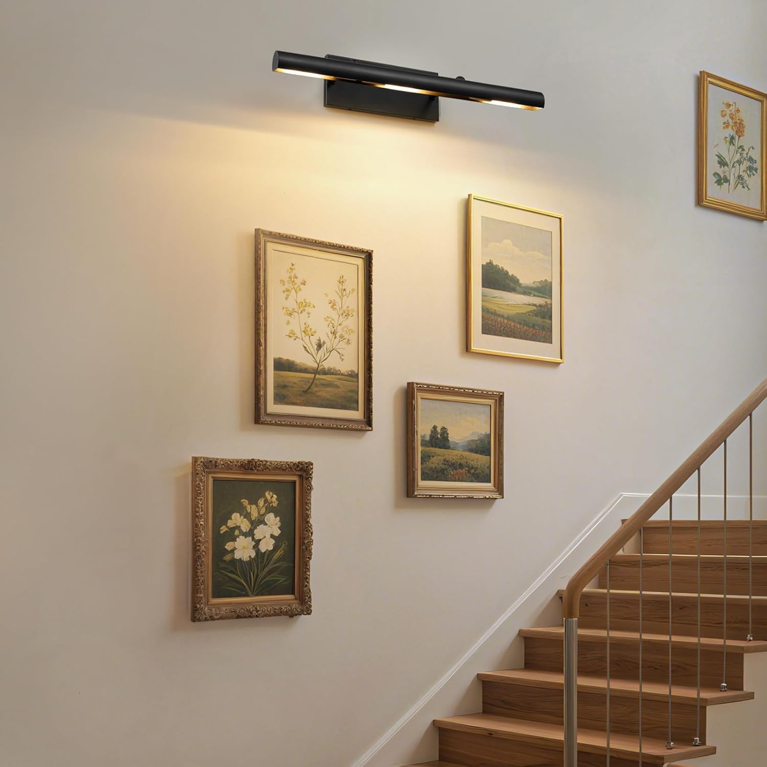 Art Picture Frame Wall Light: 24' Black Dimmable Vintage Artwork Brass Painting Spotlight - Hardwired Swing Arm Rotatable 3 Lights over Pictures - Linear Accent Lighting above Photo for Gallery Museum