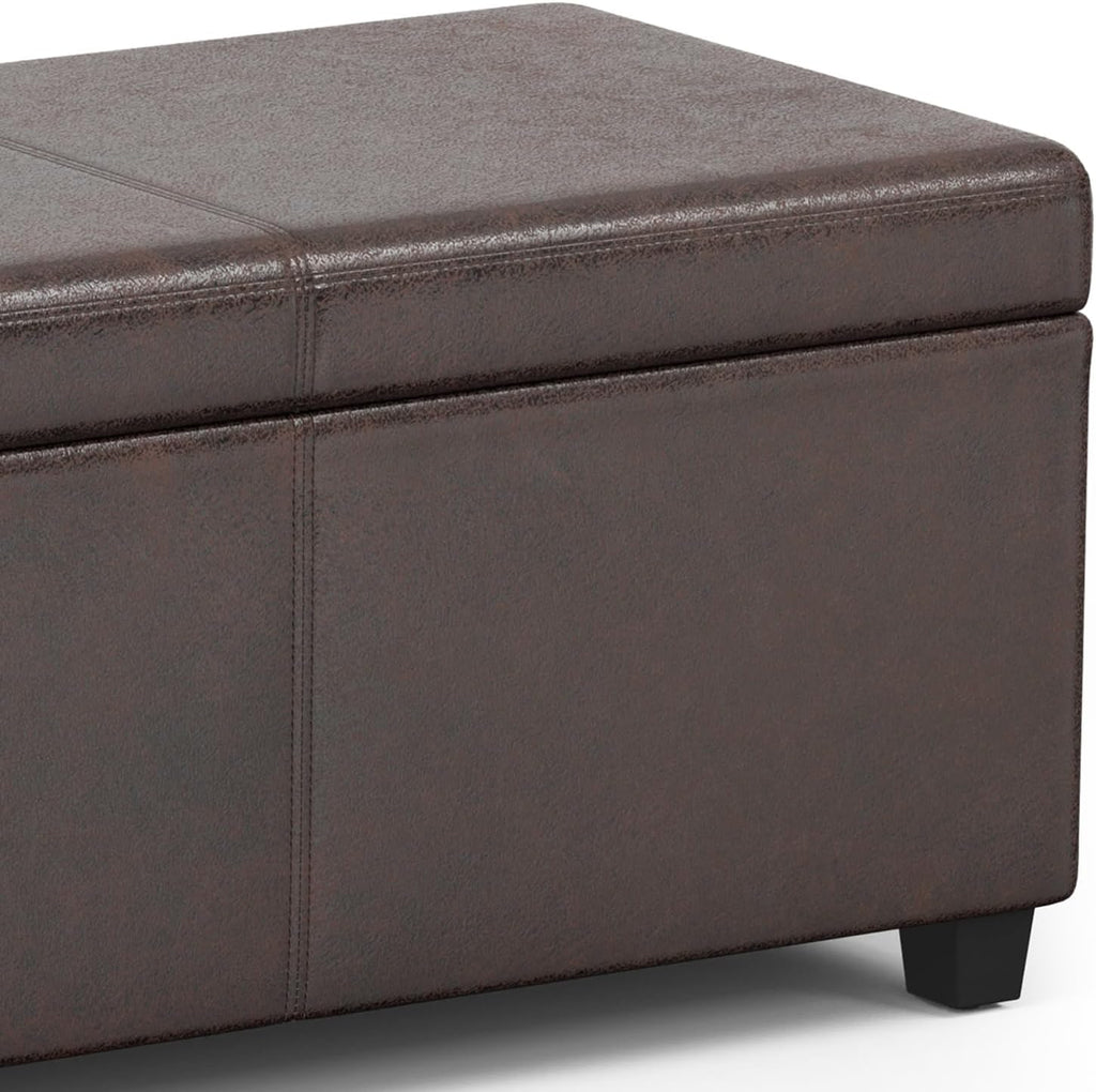 SIMPLIHOME Avalon Extra Large Storage Ottoman Bench - 54 inch Wide Upholstered Vegan Leather Rectangular Lift-Top Ottoman in Distressed Brown, Contemporary Bench for Living Room with Hidden Storage