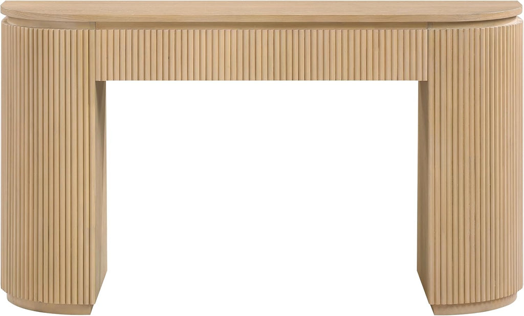 Meridian Furniture 818Oak-T Astrid Collection Modern | Contemporary Vanity/Desk/Console Table with Rich Natural Oak Finish, Solid Wood and Oak Veneer, Fluted Design, 52' W x 14' D x 30' H, Natural
