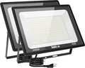 400W LED Flood Lights Outdoor 2 Pack, IP66 Waterproof, 6000K Daylight White Security Lights Outside Lamp with Plug, Exterior Floodlights Lighting for Workshop Yard Stadium