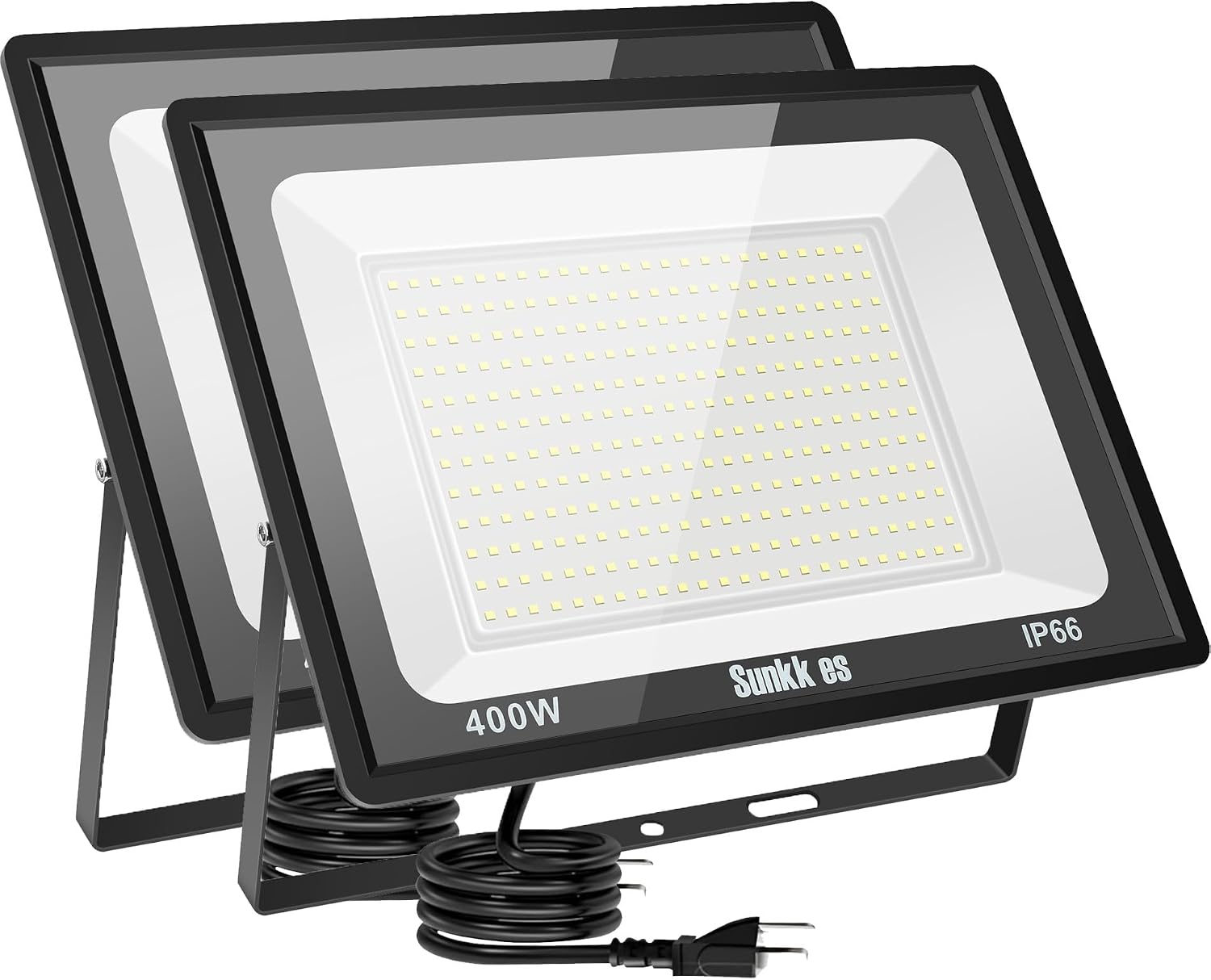 400W LED Flood Lights Outdoor 2 Pack, IP66 Waterproof, 6000K Daylight White Security Lights Outside Lamp with Plug, Exterior Floodlights Lighting for Workshop Yard Stadium