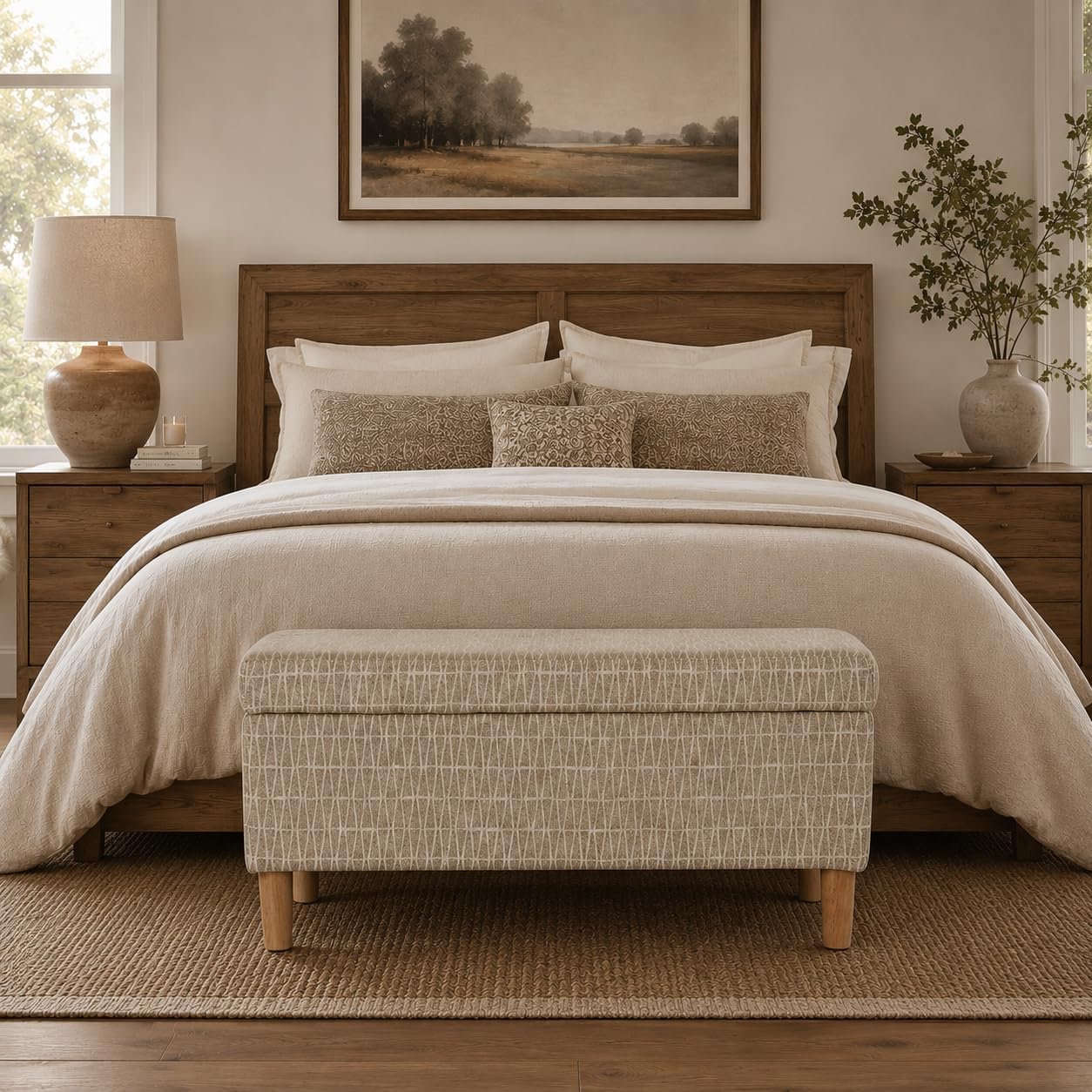 HomePop Malmo 36' Storage Bench - Tan Geometric Pattern