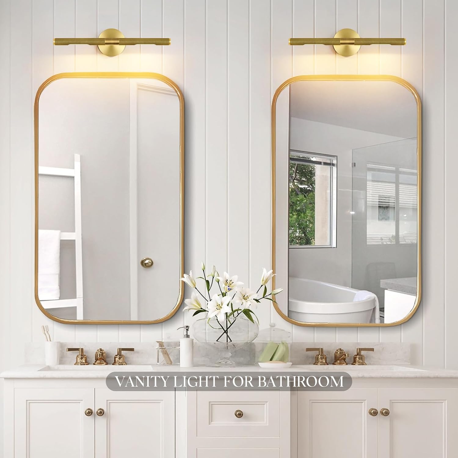 Hard-wired Knurled Picture Light, 24in Brass Picture Light for Wall, Dimmable Gold Art Lights, Rotatable 360° Sconce for Pictures Frame, Painting Wall Lights, Bathroom Wall Sconce, E12 Bulbs Included