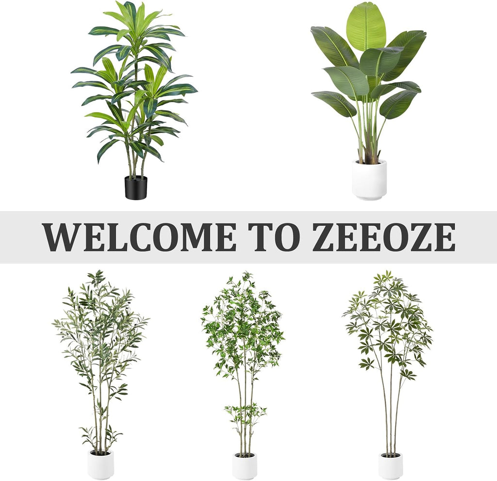Artificial Bird of Paradise Plant 4Ft Tall Fake Tropical Palm Tree Large Fake Plants with 9 Silk Banana Leaves Faux Plant Indoor Decor Trees with White Pot for Home Bedroom Living Room Office（2pcs）