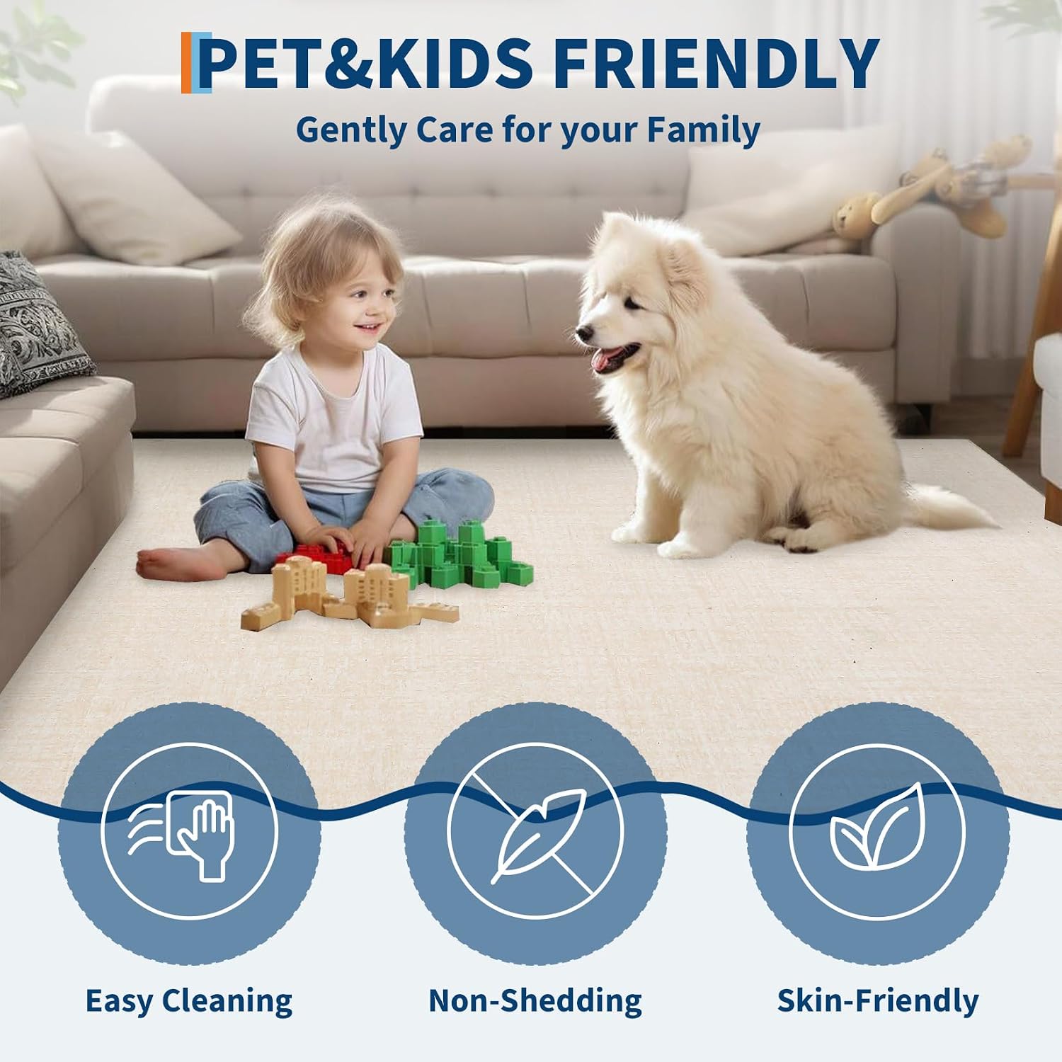 Garvee Solid Washable Rug 9x12 Area Rugs for Living Room Neutral Rugs for Bedroom,Ultra Soft Faux Wool Modern Dining Room Rug,Non Slip&Non-Shedding Low Pile Print Carpet for Home Office,Ivory White