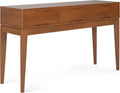 SIMPLIHOME Harper Console Table - 54 Inch Wide Solid Hardwood Sofa Table in Teak Brown, Mid-Century Modern Storage Table for Entryway or Living Room with 3 Drawers, Notched Handles, and Tapered Legs