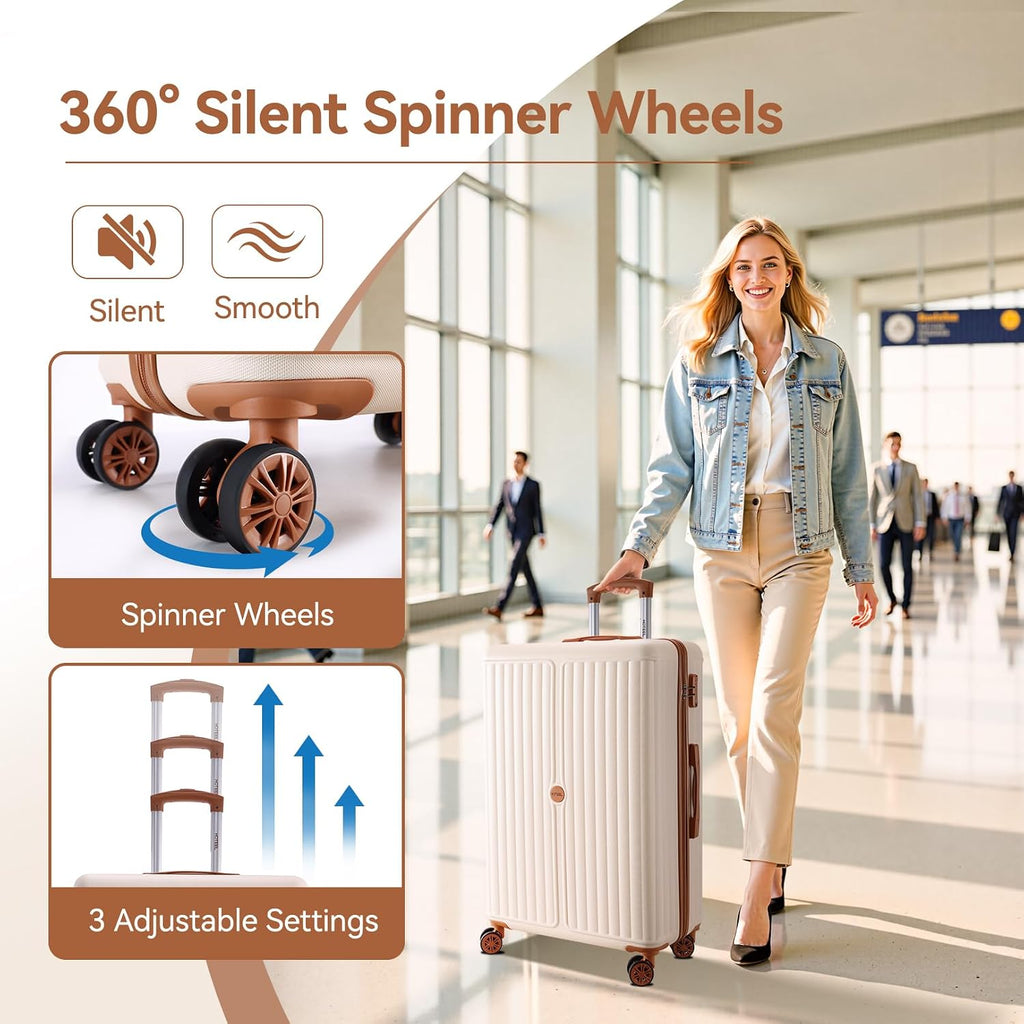 Hoteel Luggage Sets 6 Piece ABS+PC Hardside, 4-Year Warranty, Luggage Set with Spinner Wheels, TSA Lock, Lightweight Carry on Luggage, 16'/20'/24'/28' Suitcase with Duffel & Organizer, Beige