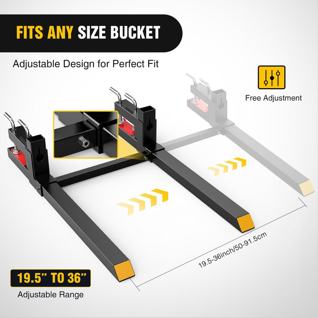 Nilight 43' 2000lbs Clamp on Pallet Forks Heavy Duty with Adjustable Stabilizer Bar for Loader Bucket Skid Steer Tractor