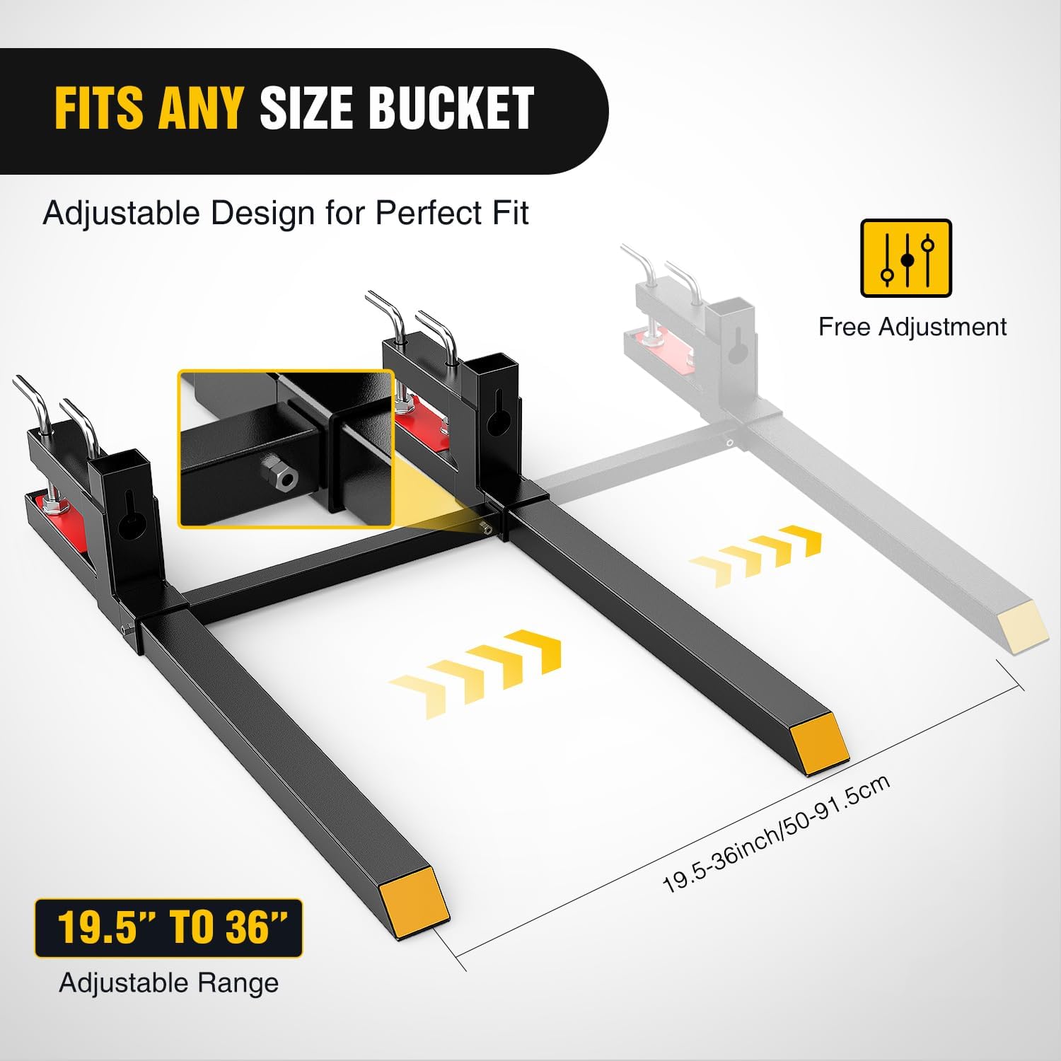 Nilight 43' 2000lbs Clamp on Pallet Forks Heavy Duty with Adjustable Stabilizer Bar for Loader Bucket Skid Steer Tractor