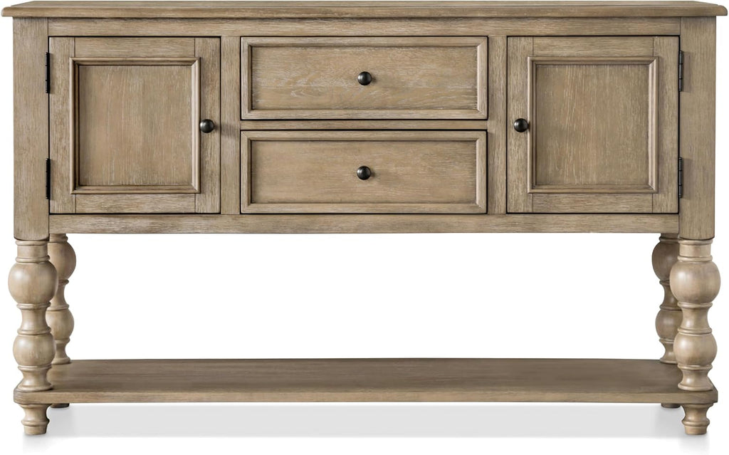 Furniture of America Shelimar Solid Wood 60-inch Server with 2-Drawer and 1 Large Open Shelf Buffet/Sideboard for Dining Room, Home Kitchen, Light Washed White