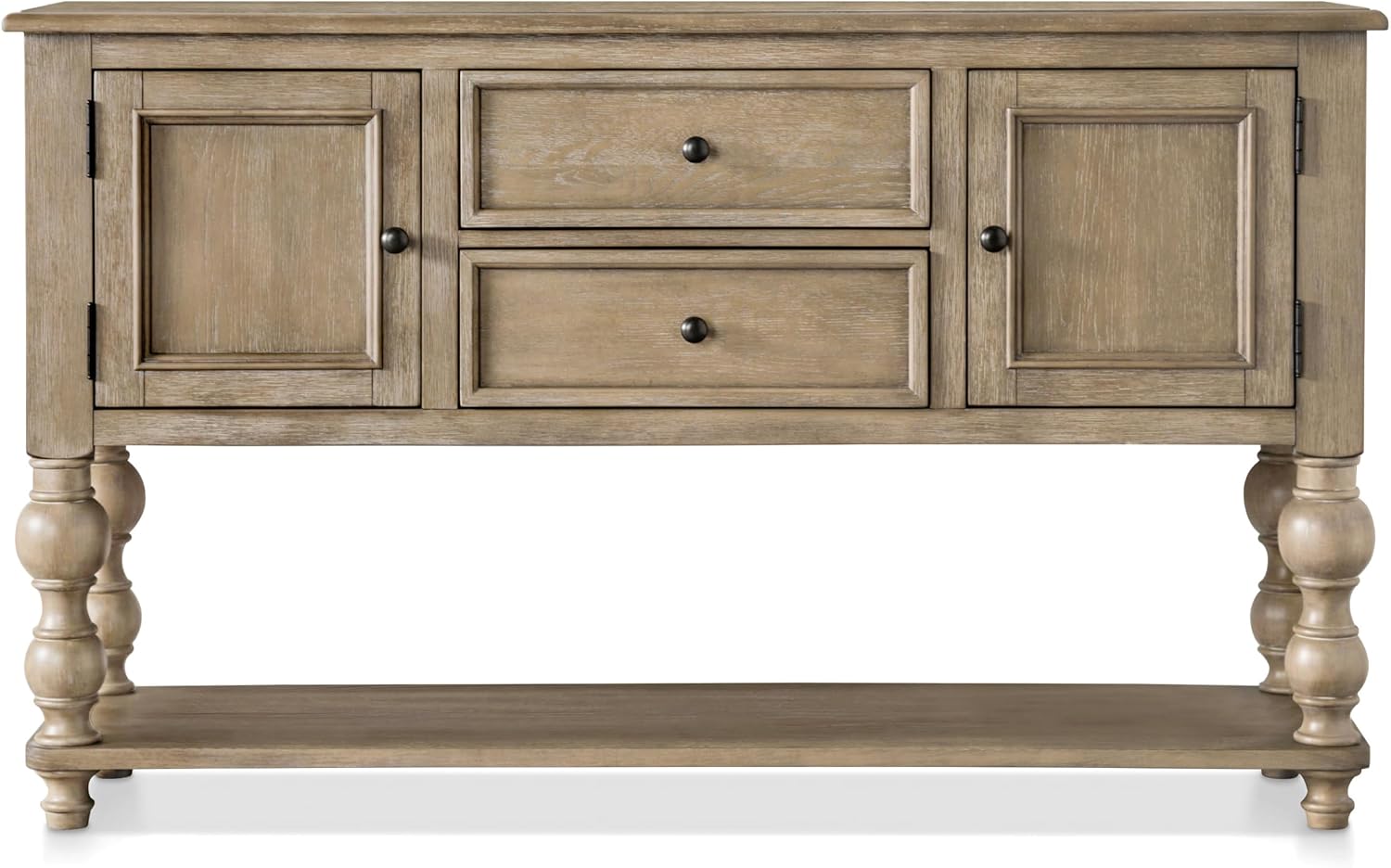Furniture of America Shelimar Solid Wood 60-inch Server with 2-Drawer and 1 Large Open Shelf Buffet/Sideboard for Dining Room, Home Kitchen, Light Washed White