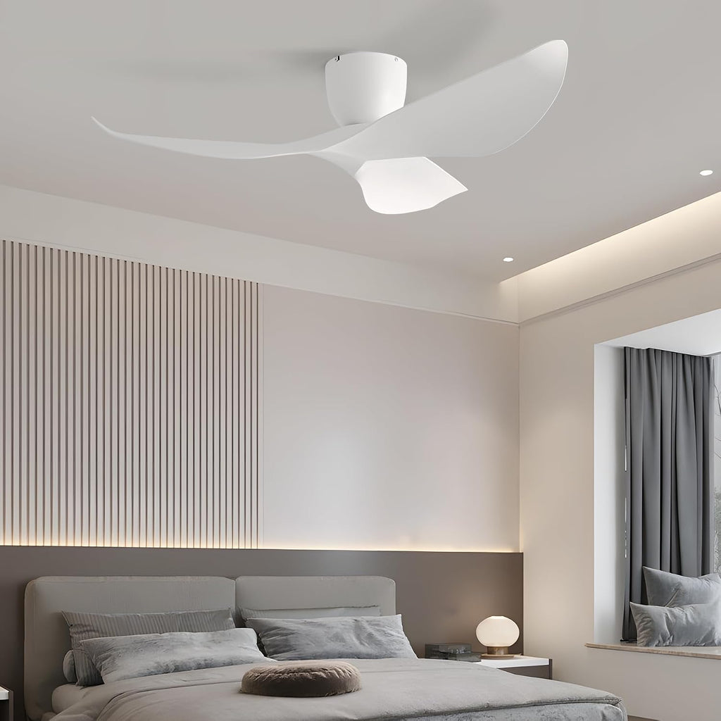 52' White Flush Mount Ceiling Fan with Remote, No Light | Modern Low-Profile, Heat Resistant ABS Blades, 6-Speed Reversible Quiet DC Motor for Balcony, Living Room, Bedroom