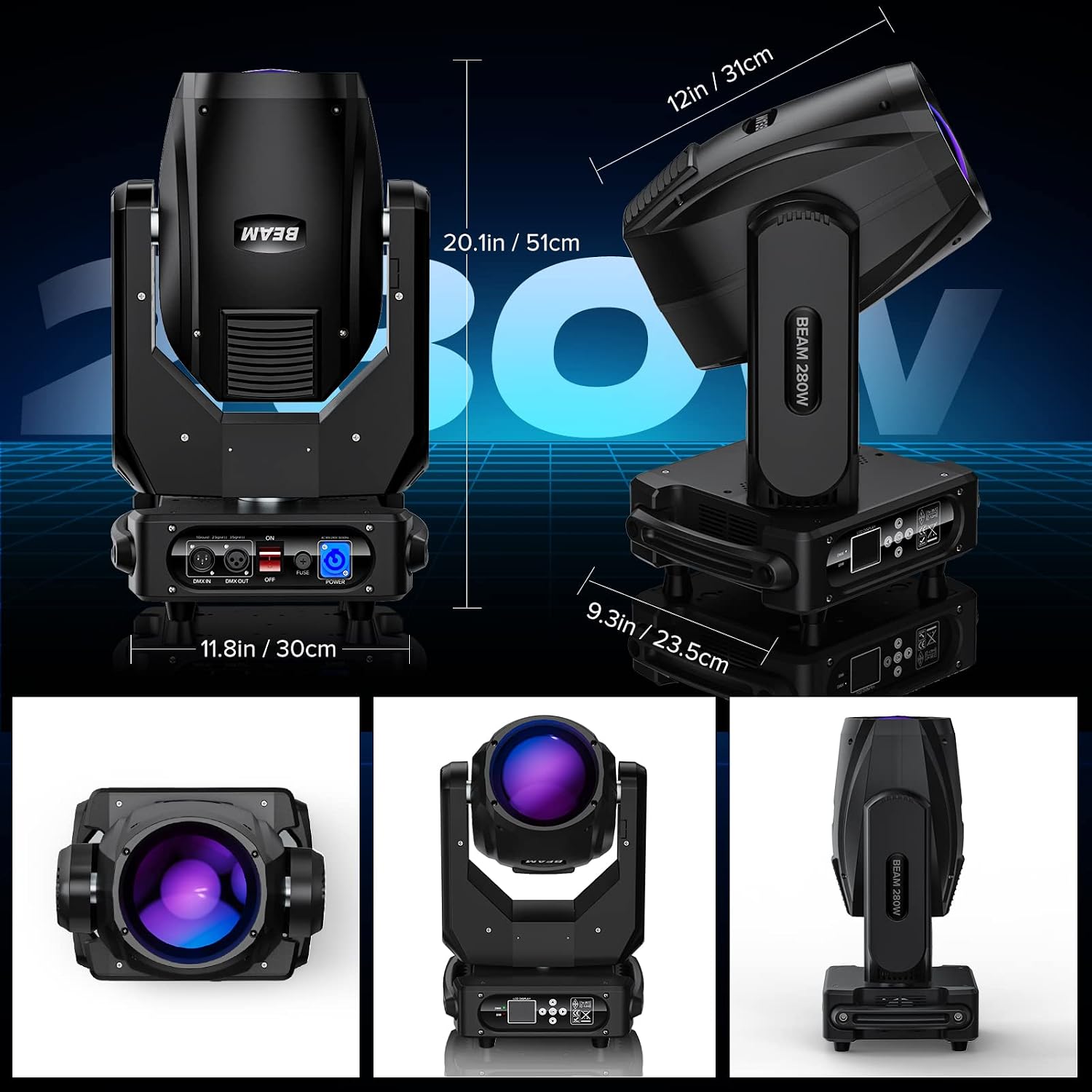 Moving Head Light 280W 10R WZYBUTA LED Beam Stage Lights DJ Lights 17 Gobos 15 Colors DMX512 Prism Rainbow Effect Spotlights Sound Activtaed for Bar Disco Wedding Concert Lighting (2 Pack)