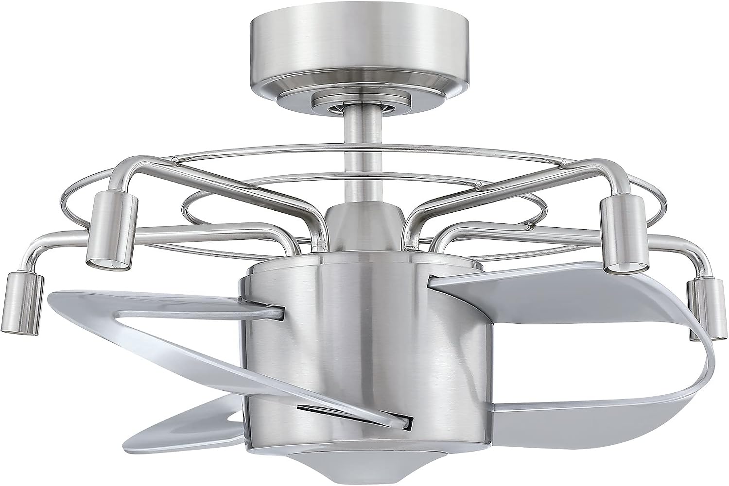 Parrot Uncle Ceiling Fans with Lights and Remote Bladeless Chandelier Ceiling Fan with Light for Bedroom Semi Flush Mount Ceiling Fans, 23 Inch, Silver