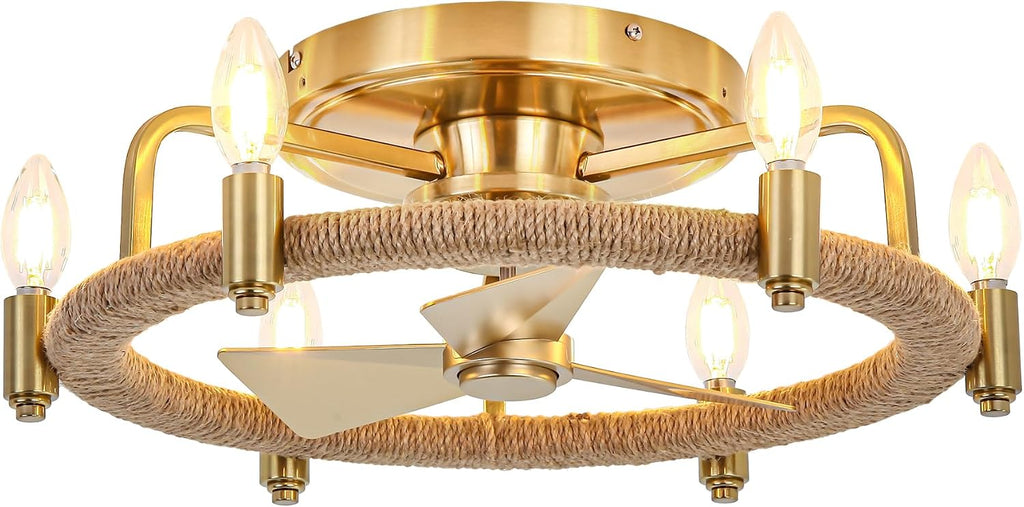 Parrot Uncle Ceiling Fans with Lights and Remote, Gold Chandelier Ceiling Fan with Light for Bedroom, Flush Mount Farmhouse Ceiling Fans Indoor Outdoor, Reversible 3 Blades, Noiseless, ETL