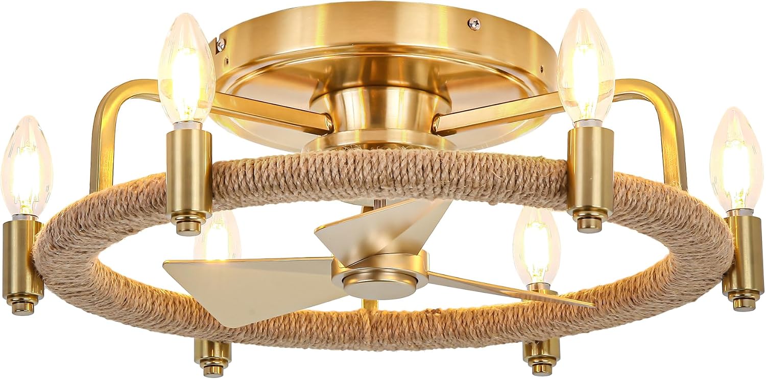Parrot Uncle Ceiling Fans with Lights and Remote, Gold Chandelier Ceiling Fan with Light for Bedroom, Flush Mount Farmhouse Ceiling Fans Indoor Outdoor, Reversible 3 Blades, Noiseless, ETL
