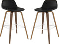 SIMPLIHOME Randolph Counter Stools (Set of 2) - 28 Inch Seat Height Upholstered Bentwood Bar Stools in Black Vegan Faux Leather, Mid Century Modern Seating with Curved Backrest and Chrome Footrest