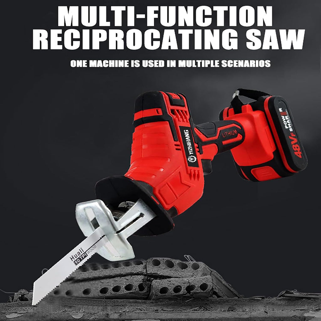 Cordless Reciprocating Saw 48v - Portable Electric Bone Saw, 4pcs Blades Included 2 Battery And Charger For Metal Wood Pvc Pipe Cutting Saw (One battery)