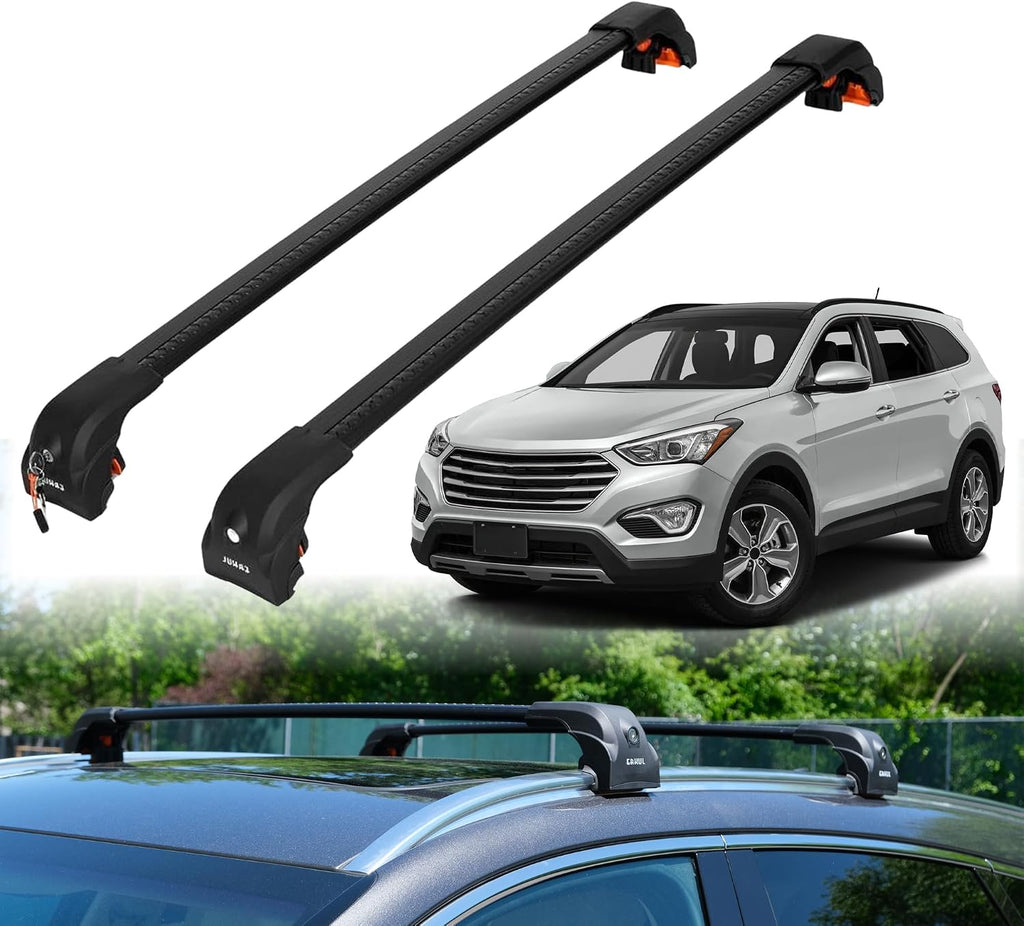 ERKUL Heavy Duty Roof Rack Cross Bars for Hyundai Santa Fe 2013-2018 | Upgraded Aero Aluminum Crossbars with Smart Clamp System | Compatible with Flush Rails - Black