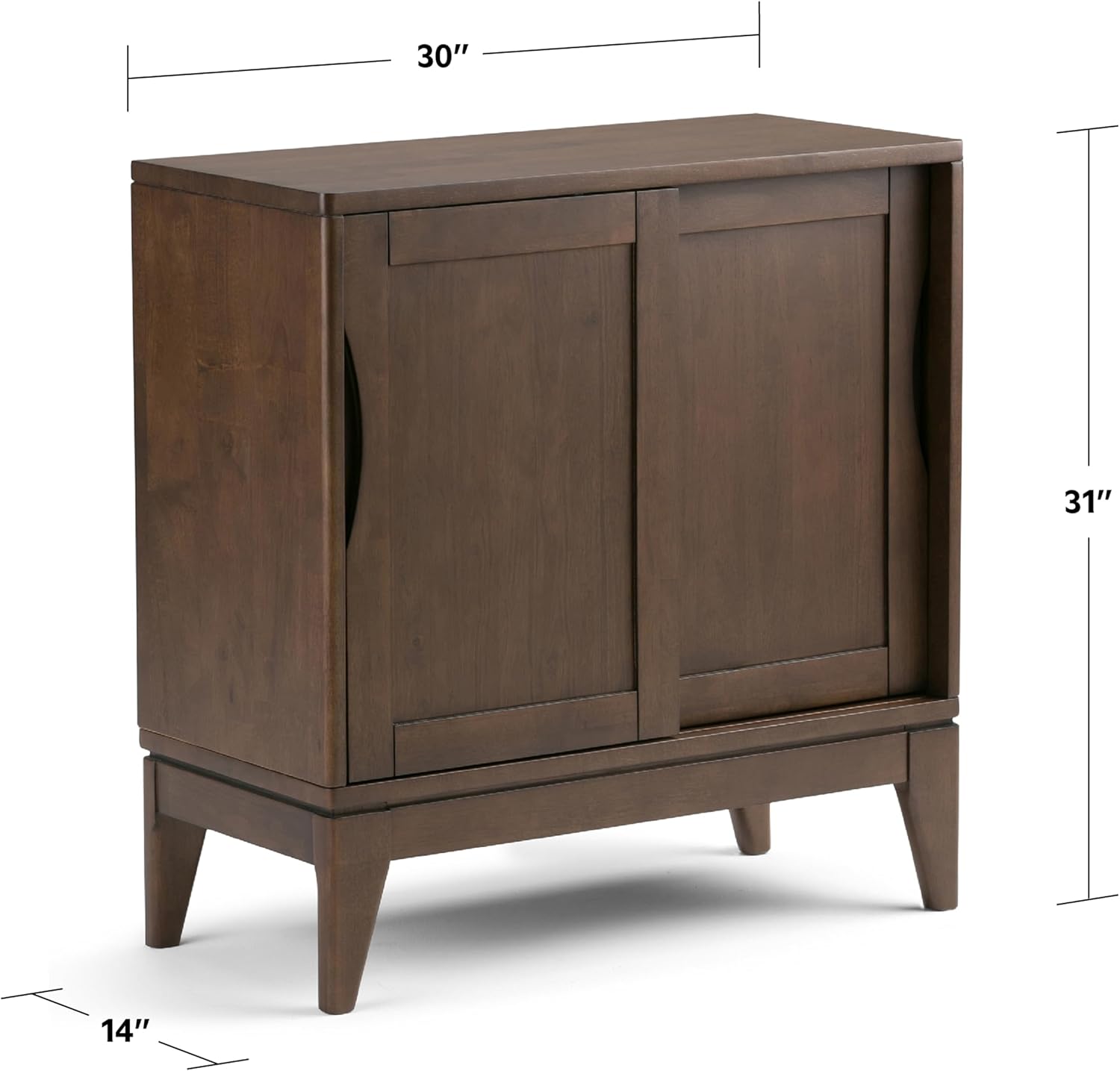 SIMPLIHOME Harper Storage Cabinet - 30 inch Wide Solid Hardwood 2-Shelf Low Console Cabinet in Walnut Brown, Mid-Century Modern Cupboard for Living Room with Sliding Doors and Adjustable Shelves