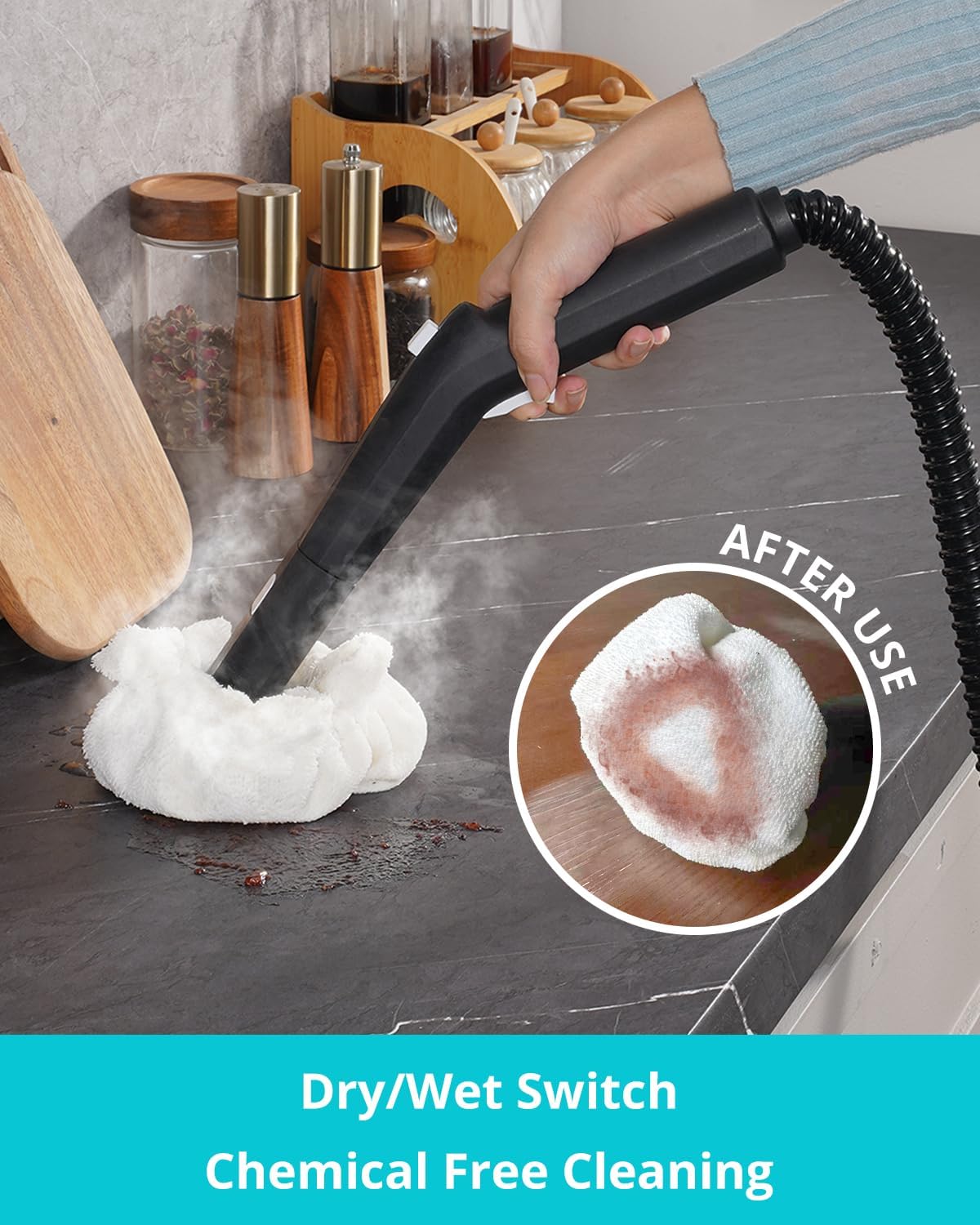 Steam Cleaner: 40s Fast Heating-0.66Gal (2.5L) Large Tank-21 PCS Kit-No Cooling-Refill Anytime-Detachable Hose Steamer Mop for Home Grout Tile Shower Floor Cleaning Black