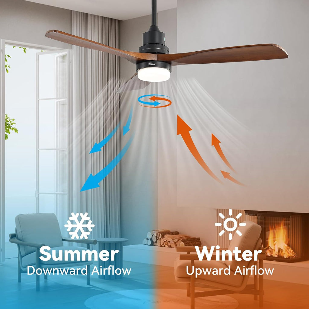 Sofucor Smart Ceiling Fan with Light, 52' Wood Ceiling Fan Compatible with Alexa/Google/App, 3-Color Light 6-Speed DC Motor Reversible Timer for Bedroom Living Room Patio Indoor Outdoor