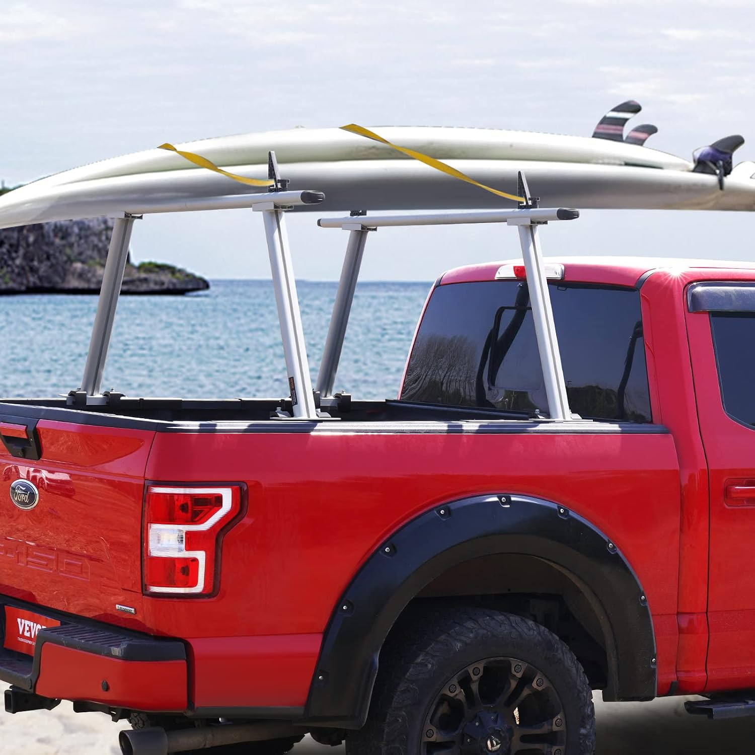 VEVOR Truck Rack, 800 lbs Capacity, 71'x32' Aluminum Ladder Rack for Truck with 8 Non-Drilling C-Clamps, Heavy Duty Truck Bed Rack Two-Bar Set for Kayak, Surfboard, Lumber, Ladder