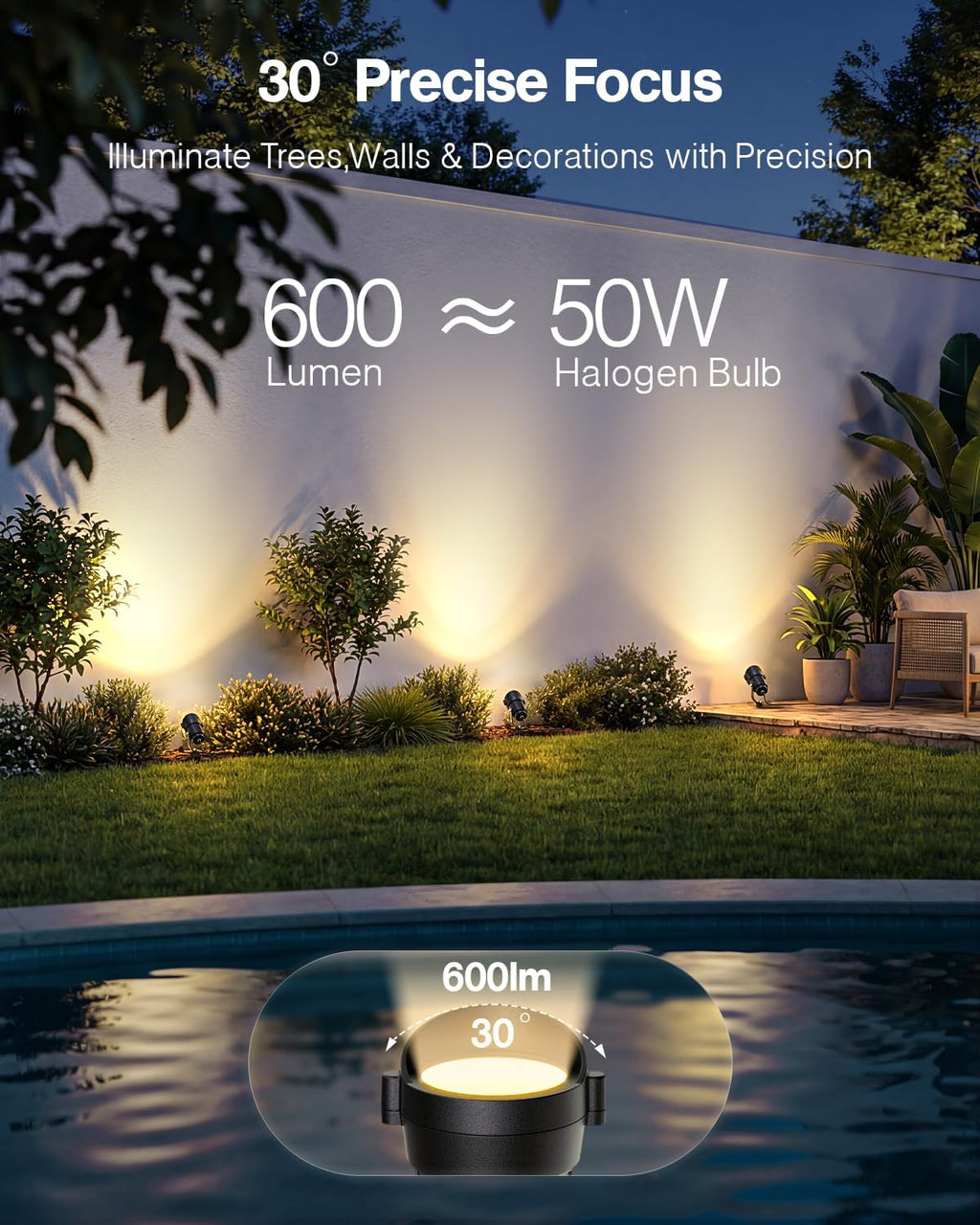 HIBOITEC Spotlights Low Voltage Landscape Lighting with Connectors 7W 2700K Landscape Lights Kit 12-24V AC/DC IP65 Waterproof for House Yard Trees Garden Outdoor 6 Packs