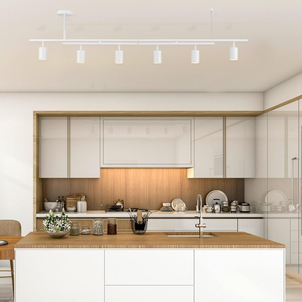 Globe Electric West 64' 6-Light Track Lighting, Matte White, Center Swivel Bars, Bulb Not Included