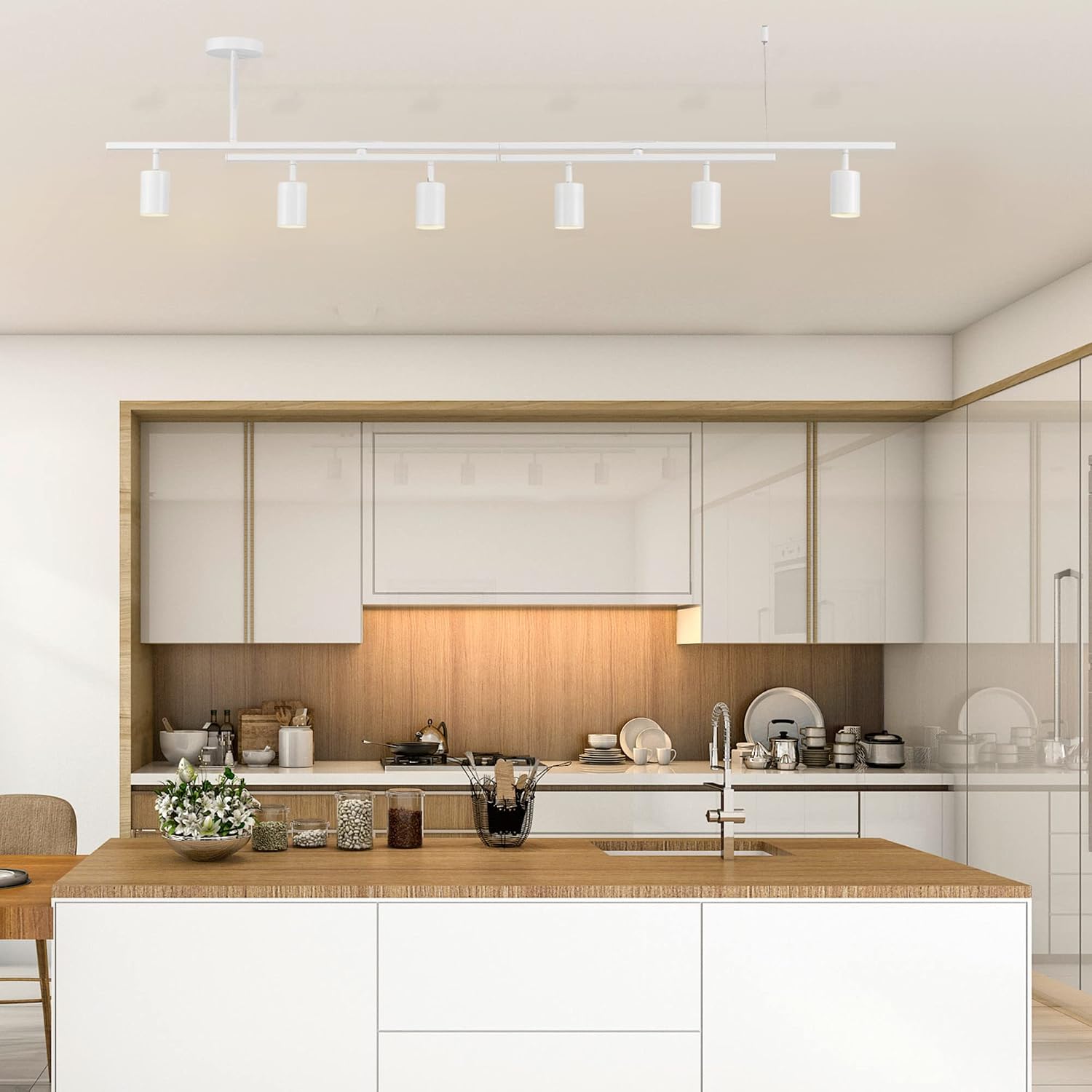 Globe Electric West 64' 6-Light Track Lighting, Matte White, Center Swivel Bars, Bulb Not Included