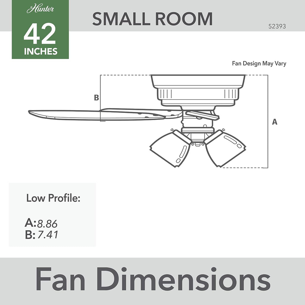 Hunter 42 inch Indoor Ceiling Fan with LED Lights - Black Ceiling Fan with Pull Chain, For Bedroom or Living Room, Low Profile Flush Mount, No Remote, 5 Blades - Newsome 52393, Matte Black