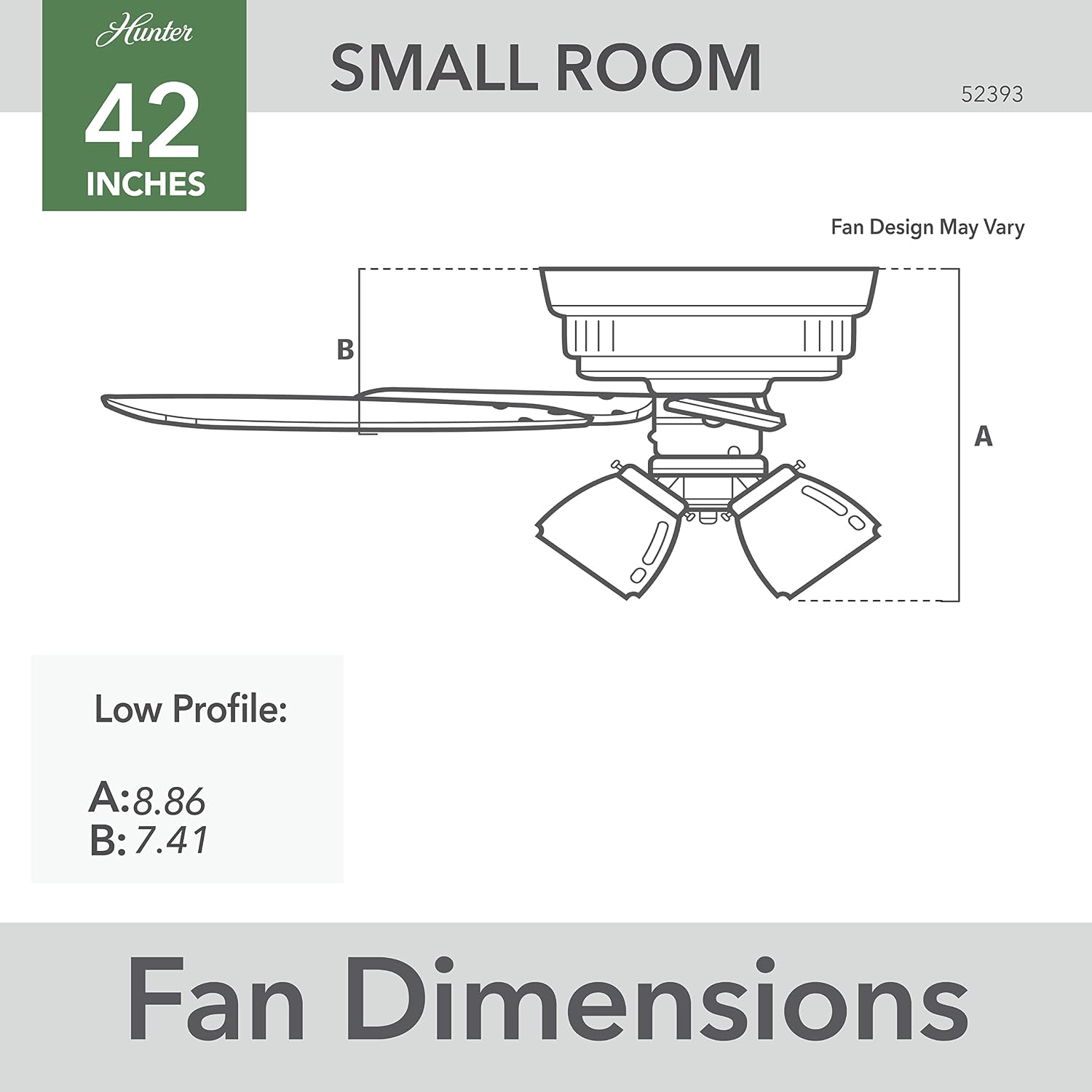 Hunter 42 inch Indoor Ceiling Fan with LED Lights - Black Ceiling Fan with Pull Chain, For Bedroom or Living Room, Low Profile Flush Mount, No Remote, 5 Blades - Newsome 52393, Matte Black