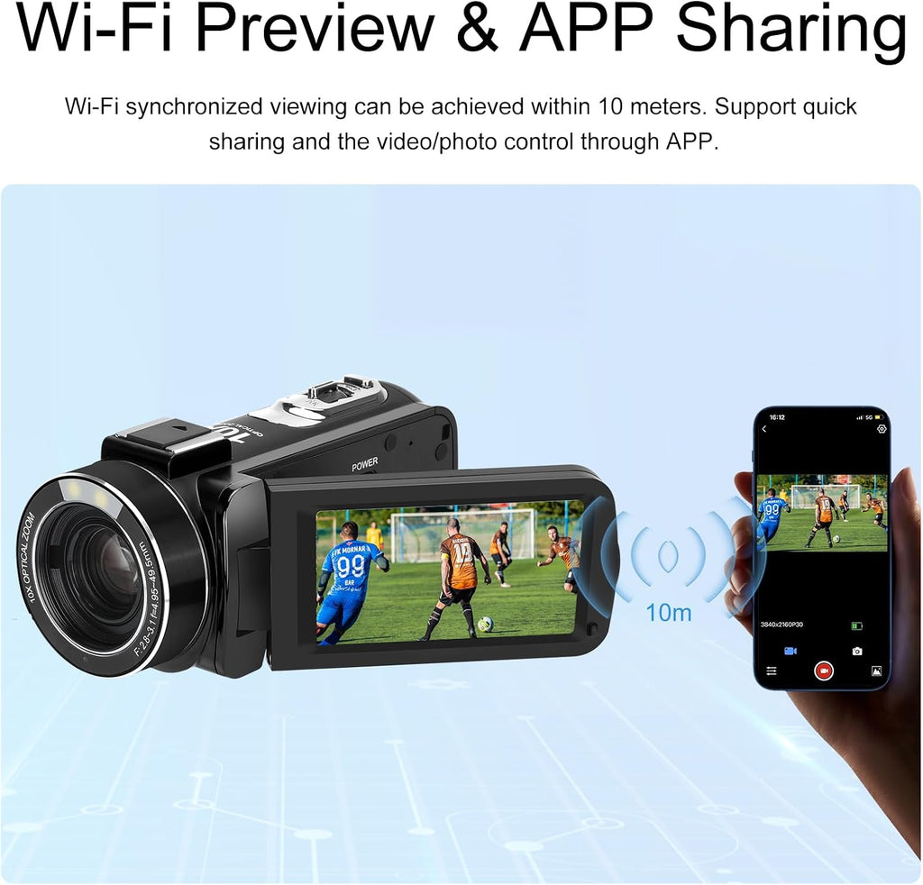 ORDRO 4K Video Camera Camcorder 10X Optical Zoom 30MP 24FPS Vlogging Camera 3.0' IPS Touch Screen Digital Camera with 32G Memory Card