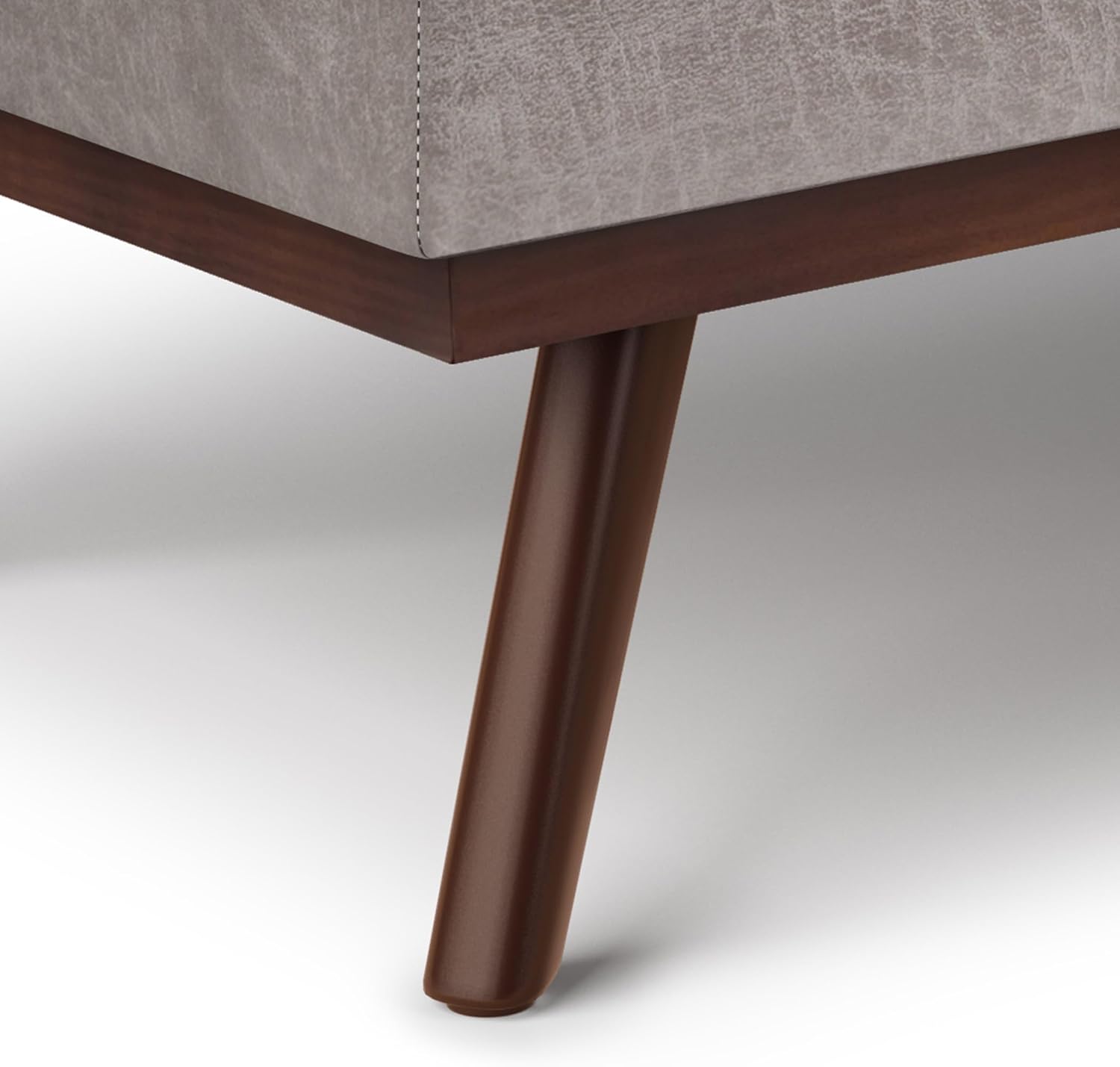 SIMPLIHOME Owen Lift Top Coffee Table Storage Ottoman - 42 inch Wide Upholstered Vegan Leather Rectangular Lift-Top Ottoman in Distressed Grey Taupe, Mid-Century Modern Ottoman for Living Room