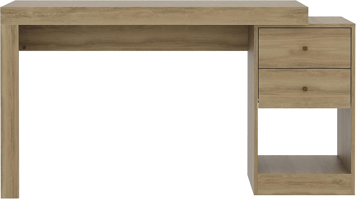 Expandable Desk with Storage Drawers & Open Shelf - Expands from 47 Inch to 57 Inch - Pine Computer Desk with Printer Space - Modern Home Office Table with Drawers - Techni Mobili Blanco Collection