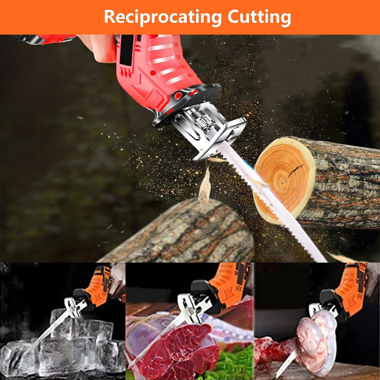 Electric Reciprocating Saw For Sawing Wood/Metal/Legs, Cordless Butcher Saw With Battery & Tool Box & 4 Saw Blades, Chainsaws And Cordless Leg Saws (With Led Lighting),6AH