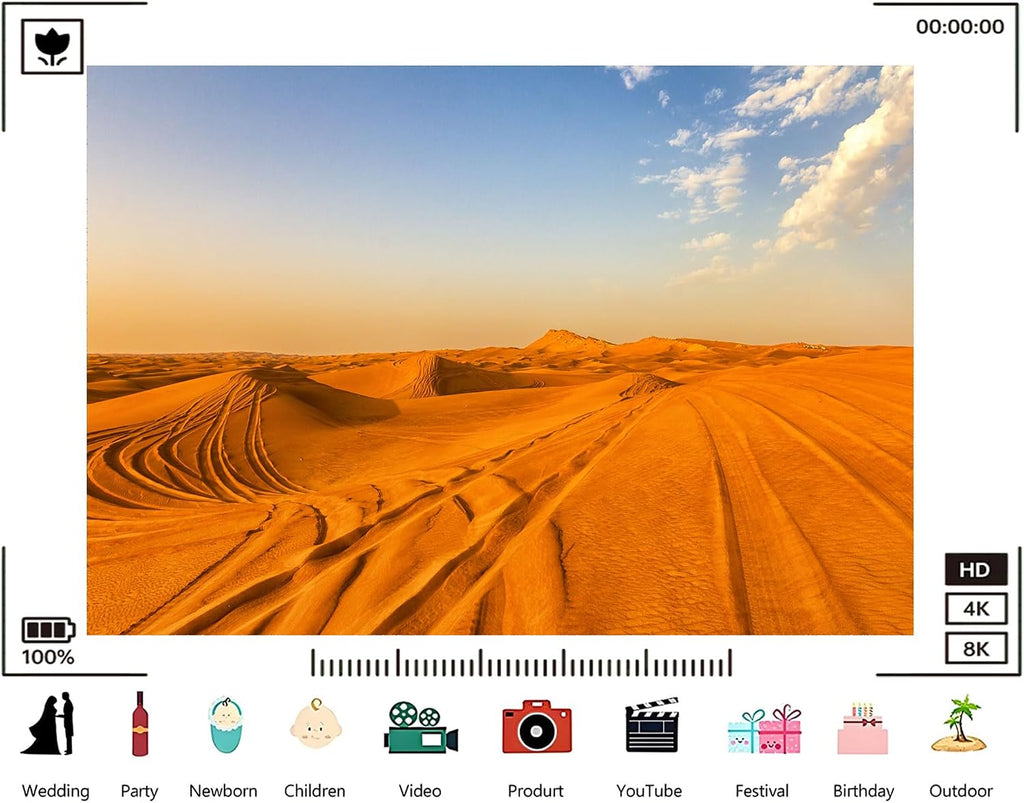 Trykid 20x10ft Orange Dune Tire Track Backdrop Bright Sunny Clear Sunny Sand Ridge Clear Sky Arid Land Scenery Photography Background Adventure Theme Party Decoration Photo Booth Prop Fabric