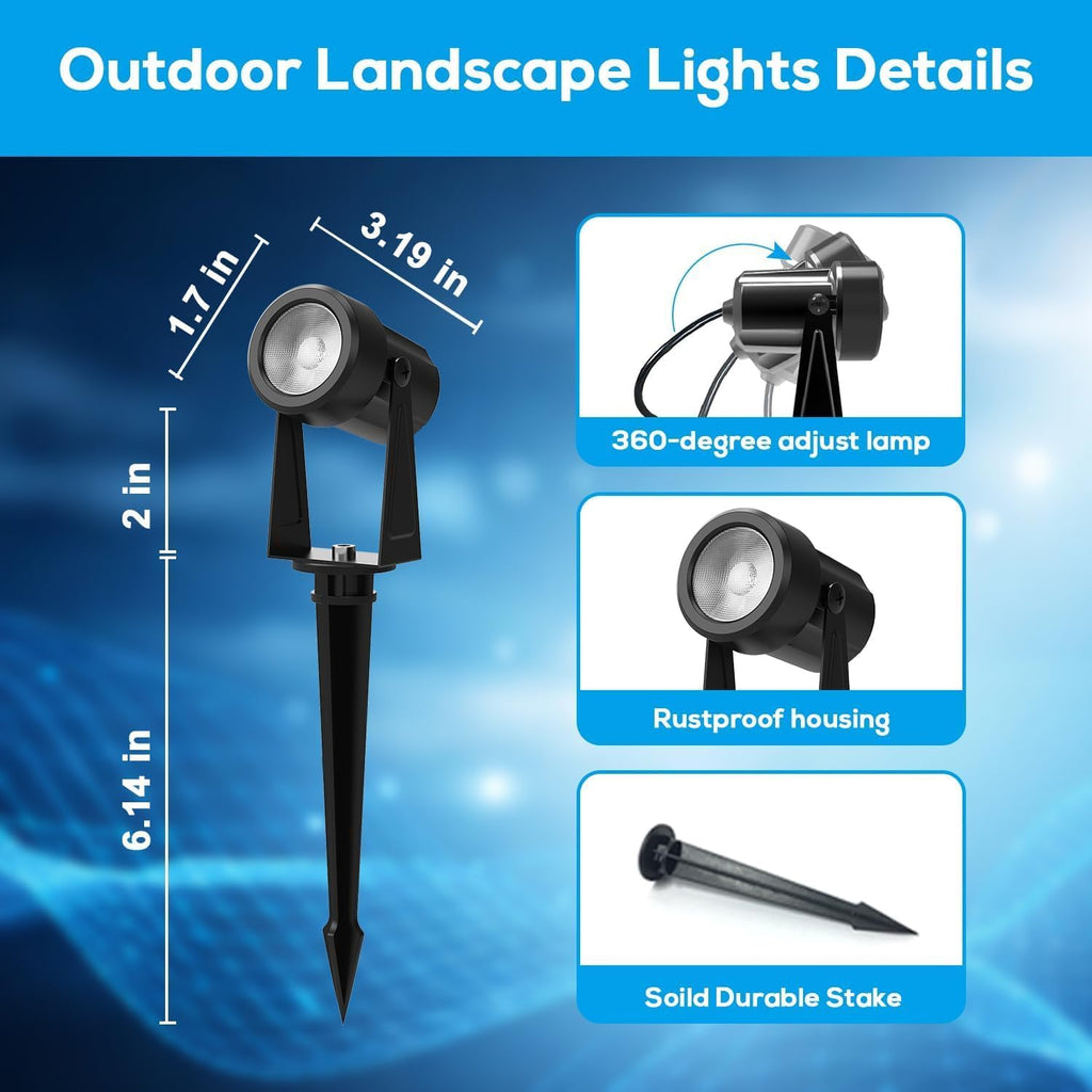 ZYAN Landscape Spotlights with Sensor, 5 Lighting Modes for Brightness Adjustment, Dimmable Timer Auto On Off, Low Voltage Outdoor IP65 Waterproof for Patio Yard Garden Path, Warm White (16 Pack)